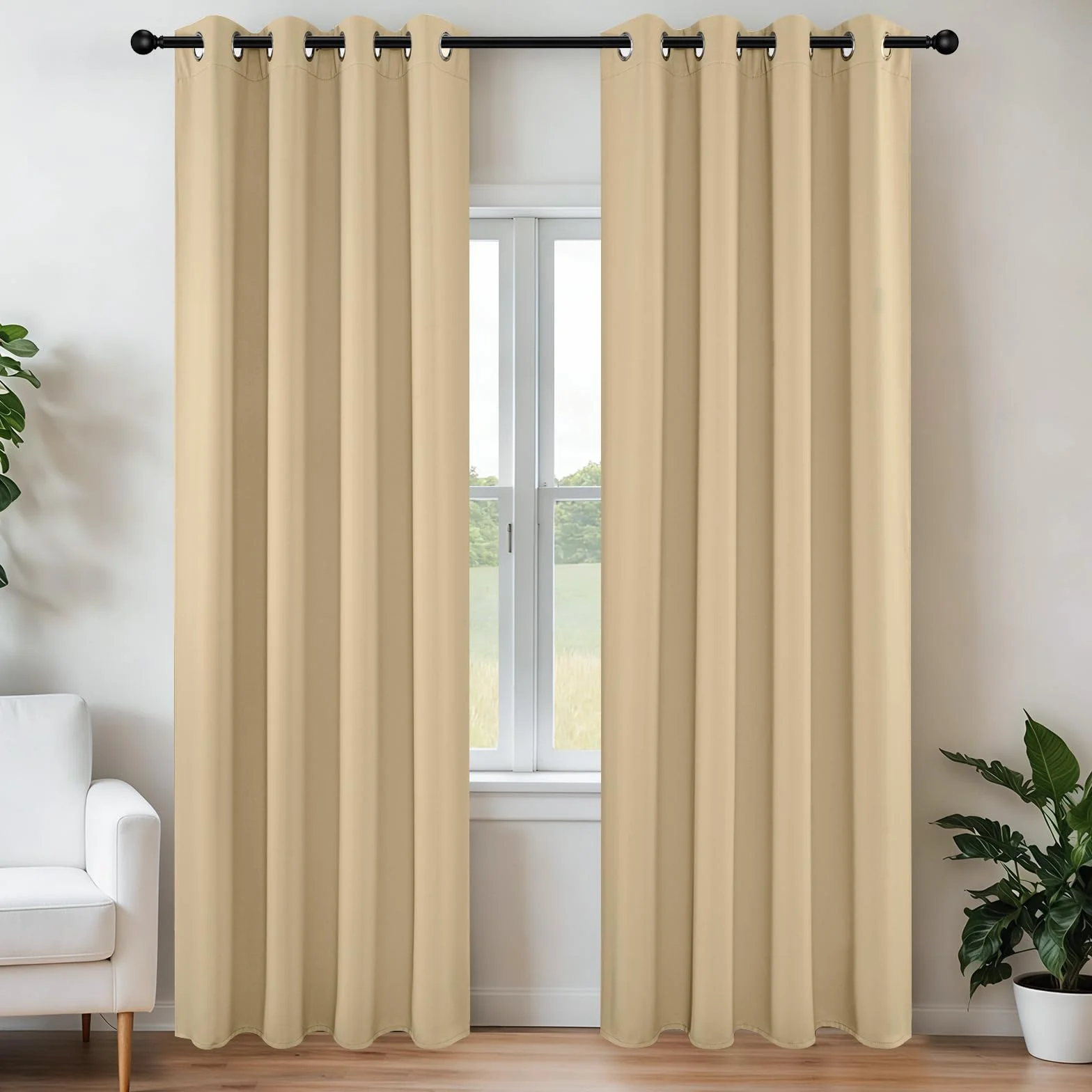 Joydeco Ensemble de 2 Rideaux Occultants Thermiques avec Œillets 106 x 183 cm Beige