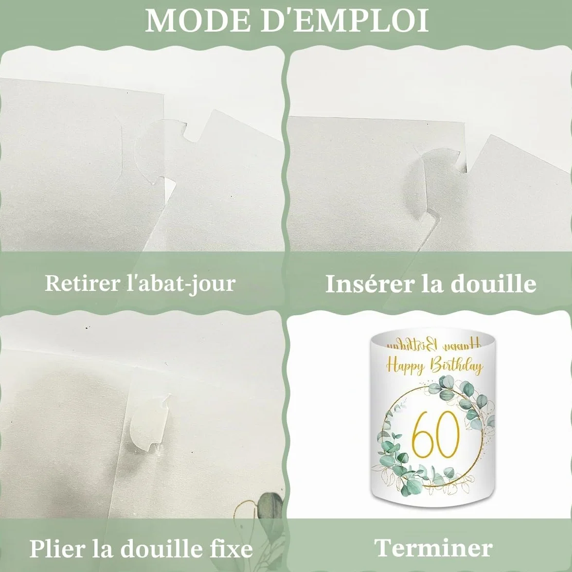 Lot de 12 photophores décoratifs de table pour 60 ans Happy Birthday
