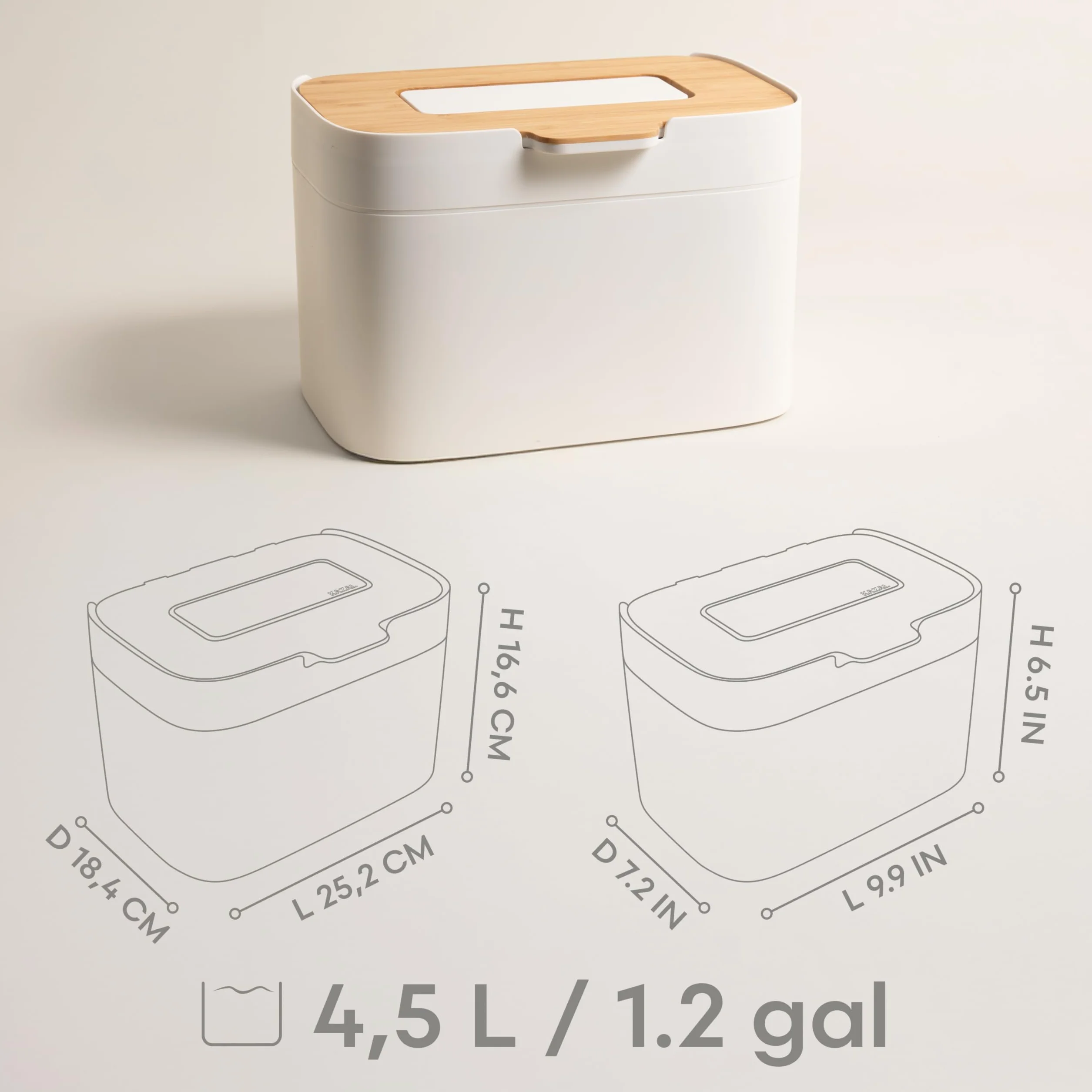 Poubelle Compost KAZAI 'Elin' 4,5L Bac à Compost Organique avec Couvercle en Bois & Filtre, Composteur de Cuisine sans Odeur, Lavable au Lave-Vaisselle, Blanc cassé/Bambou