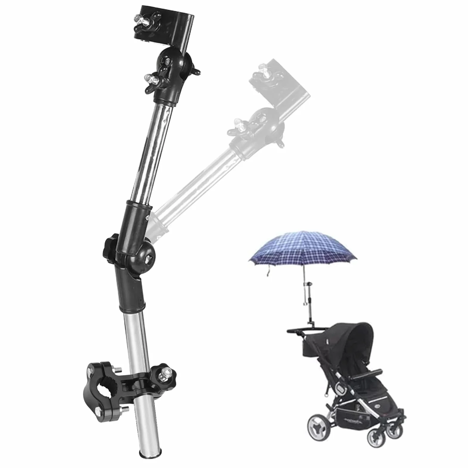 Agatige Parapluie Poussette avec Clip 360° pour Fauteuil Roulant, Vélo, Chaise
