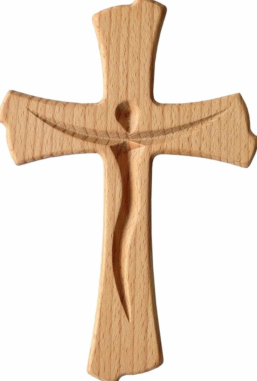 Croix murale crucifix en bois de hêtre véritable 20 cm moderne