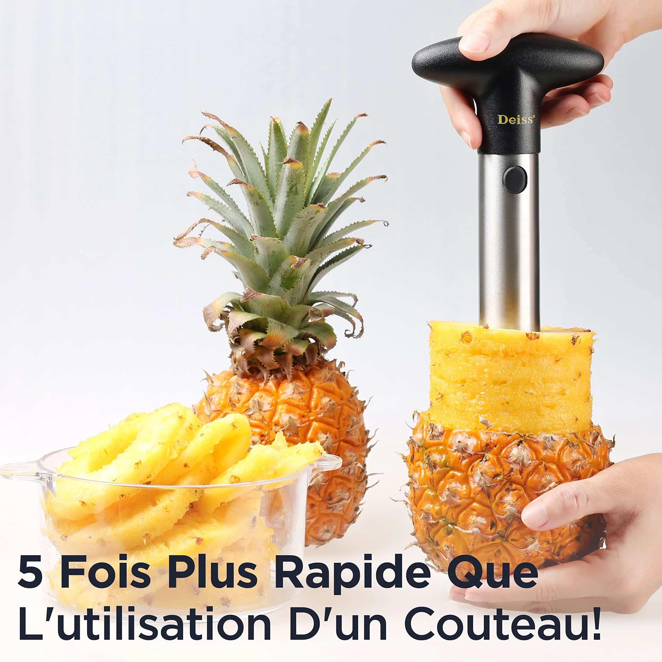 Deiss PRO Dévideur d’Ananas Coupe-Ananas 2 en 1 Acier Inoxydable