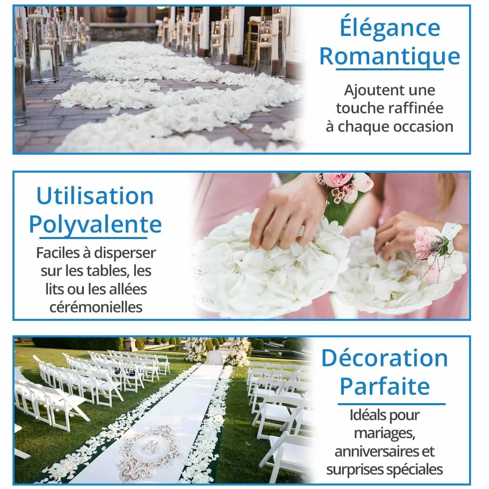 Jonami 1200 Pétales de Rose Artificielle Blanc en Soie Décoration Saint Valentin Mariage
