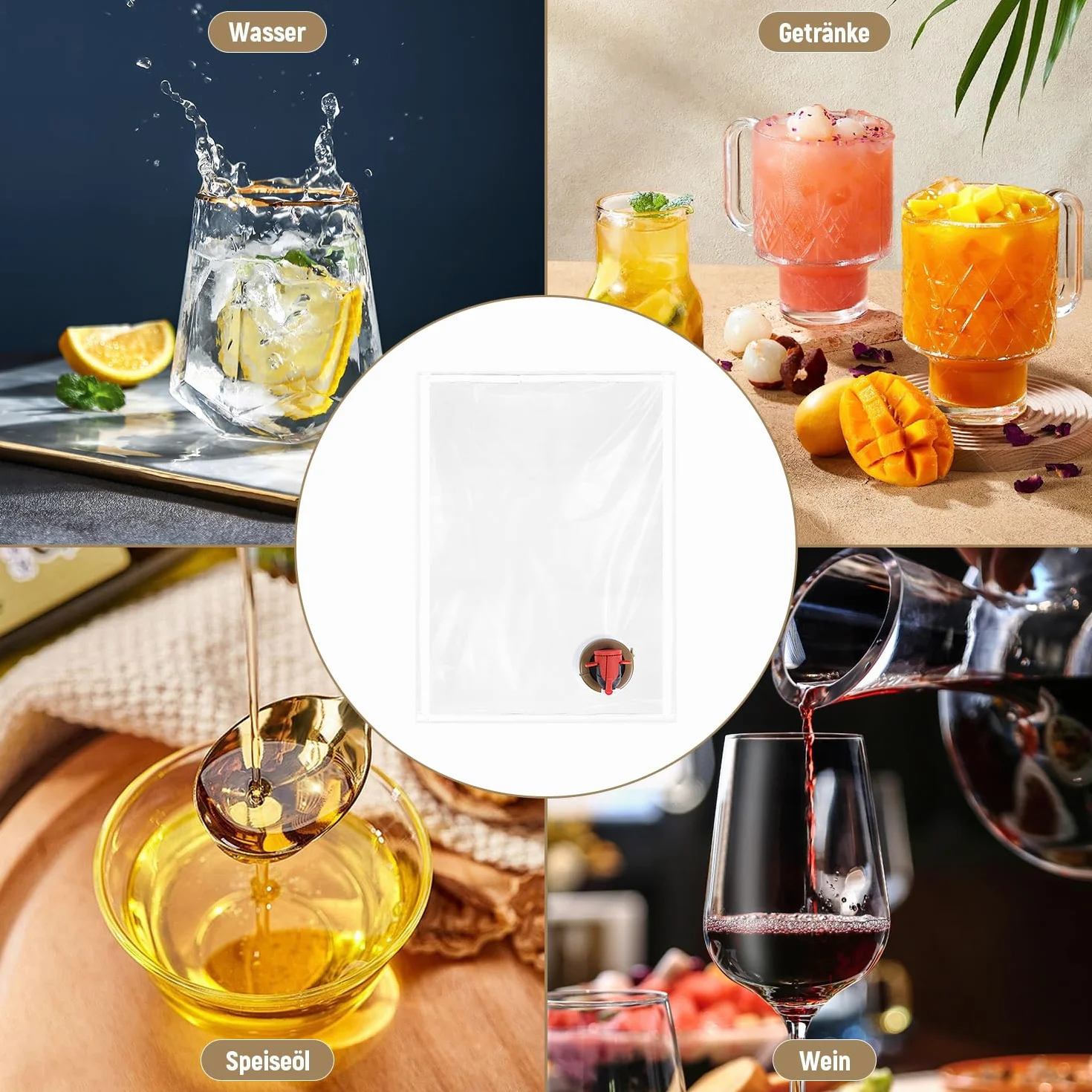 Sac de Box-in-Bag (Bib) Réutilisable Lot de 10 Sac de Transport Etanche pour Aliments Transparent avec Robinet à Papillon 5L