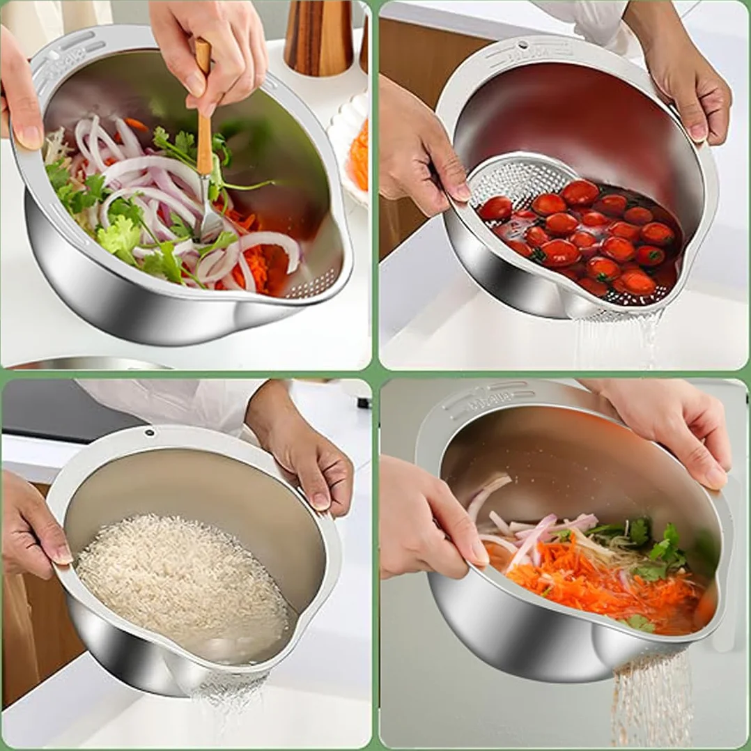 Passoire à riz en acier inoxydable avec bec, passoire multifonctionnelle pour pâtes, quinoa et fruits