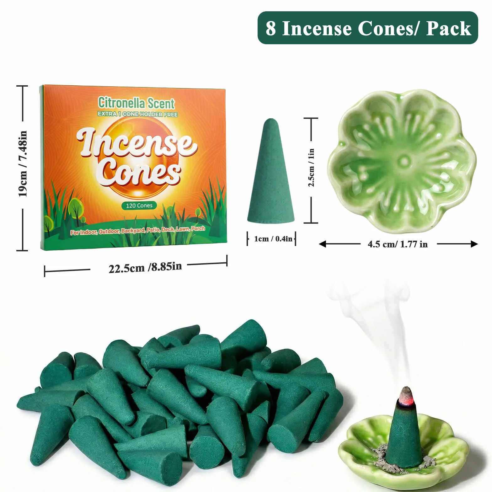 SCENTORINI Cônes d'Encens Citronnelle 120pcs Extérieur Jardin Balcon Terrasse