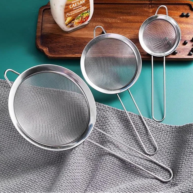 Passoire de cuisine acier inoxydable mailles fines diamètre 7/12/18 cm lot de 3