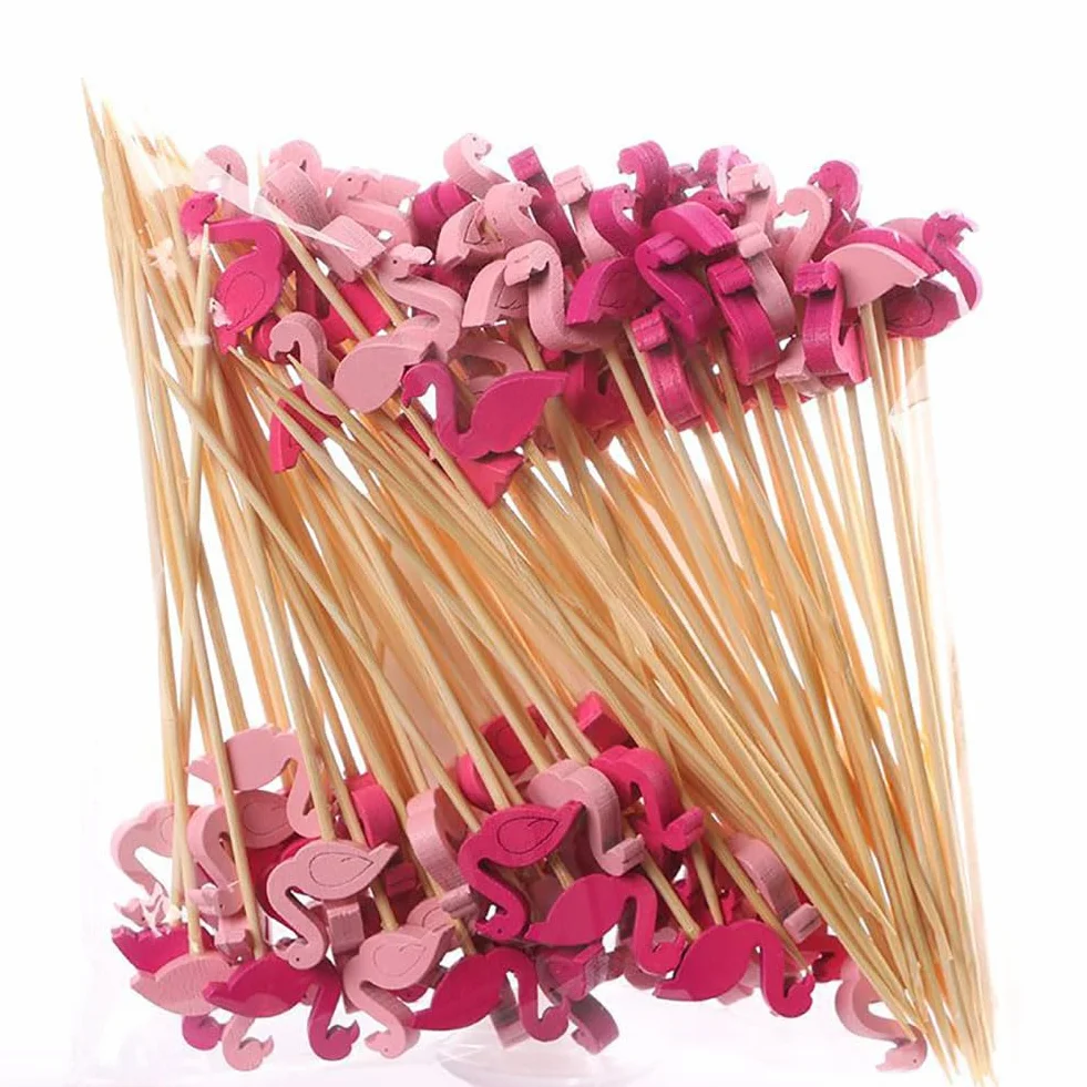 Pics à Cocktail en Bois Forme Flamant Rose 200 Pièces pour Apéritif Anniversaire