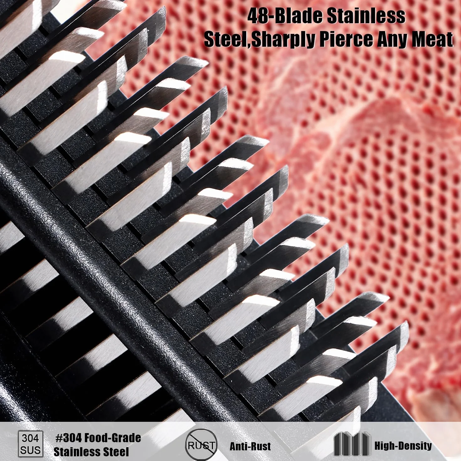 Attendrisseur de Viande 48 Lames Acier Inoxydable pour Steak Bœuf Poulet