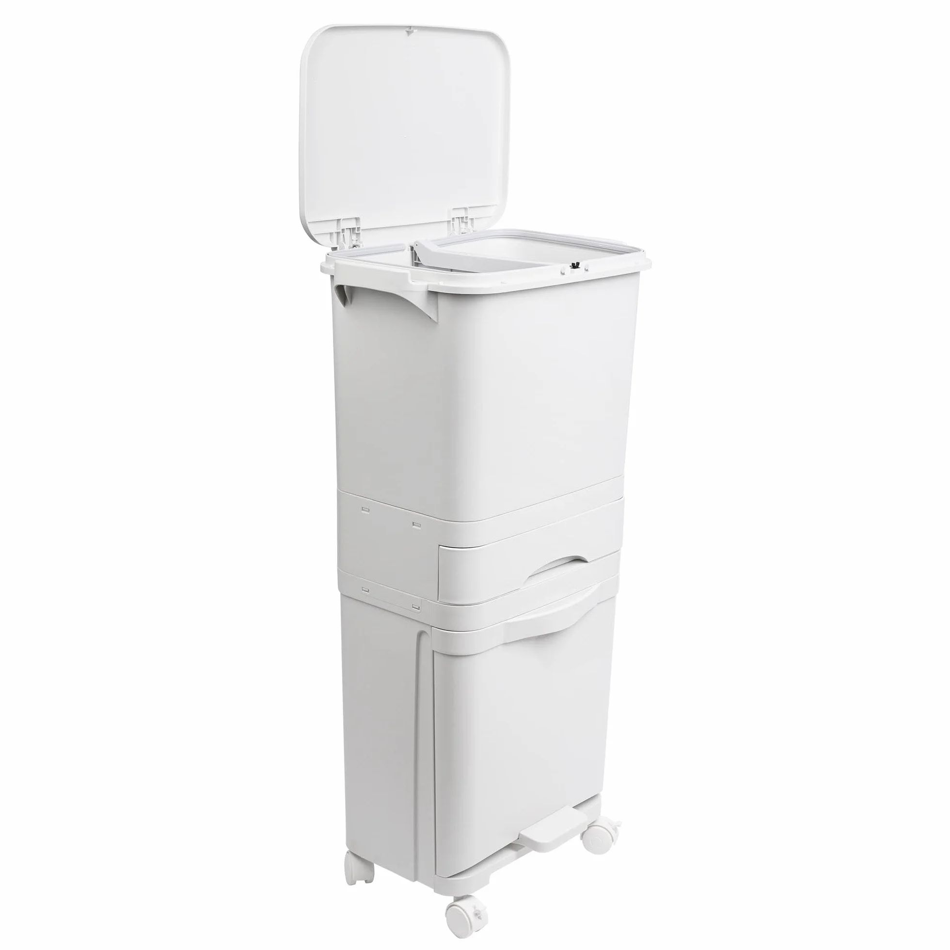 Poubelle de recyclage à tri sélectif 42 L triple compartiment avec pédale roulettes poignée