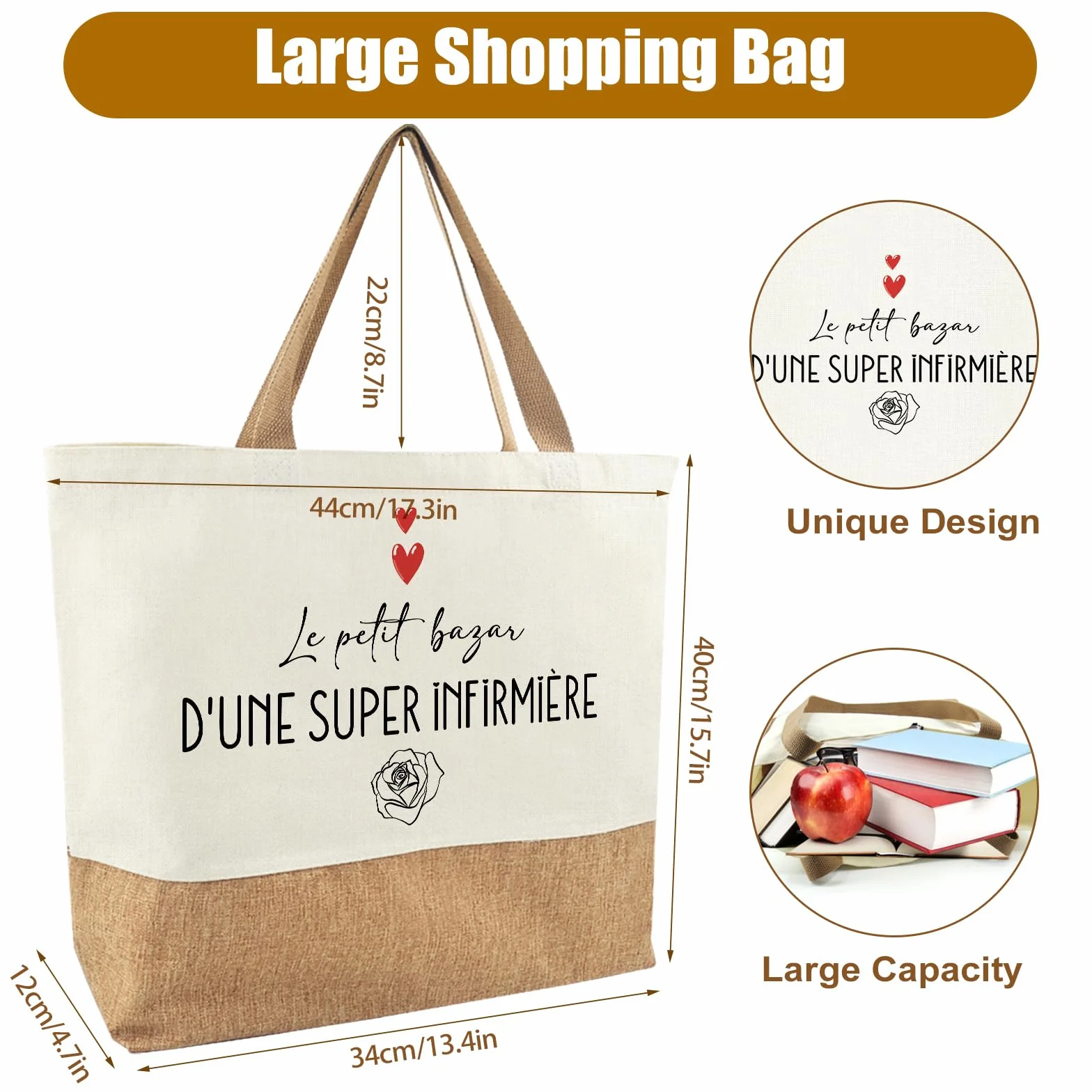 Sac Jute Tote Bag Femme Cadeau Infirmière Cabas Plage Courses Coton Jute