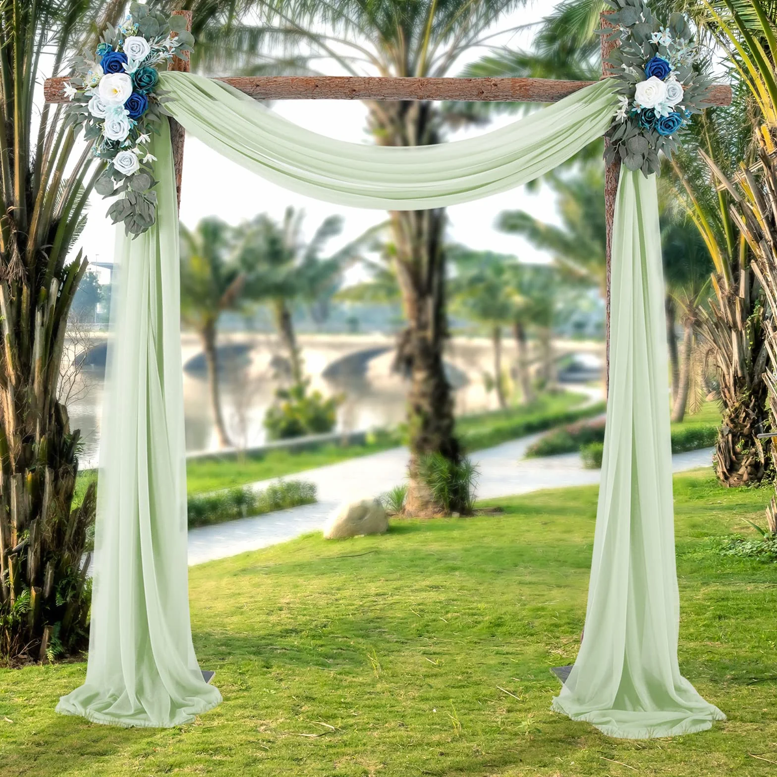 Mariage Arche Tenture Voilage Drapés Mousseline Élastique 70 x 550 cm Décoration Toile Fond Rideau Gaze Gris Vert