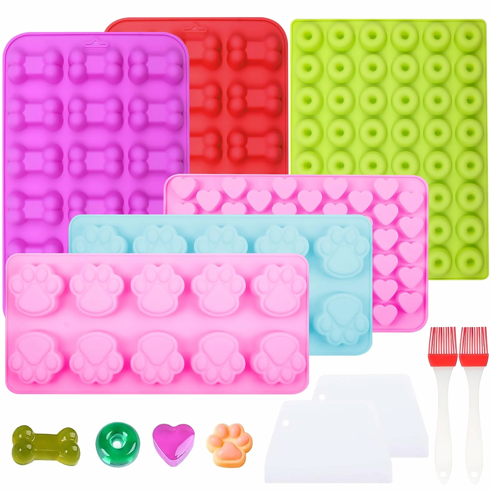 Tapis de Cuisson en Silicone Antiadhésif pour Friandises Maison Chien, Moule à Pepites Chocolat, avec Racloir et Pinceau Pâtisserie