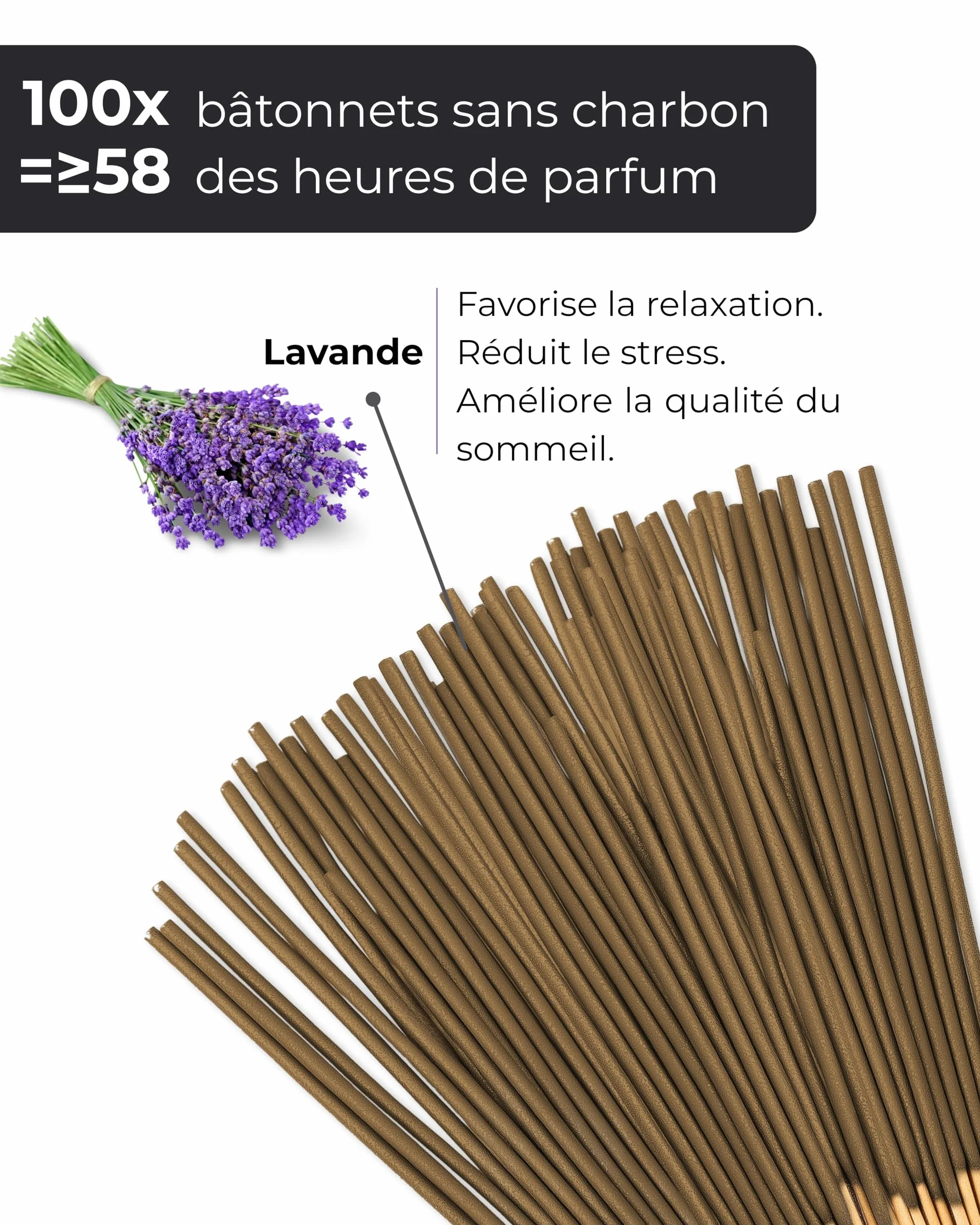 Incensera Encens Lavande 100 Batonnets Naturels Relaxants – Baton Naturel Non Toxique pour Sommeil Méditation Yoga