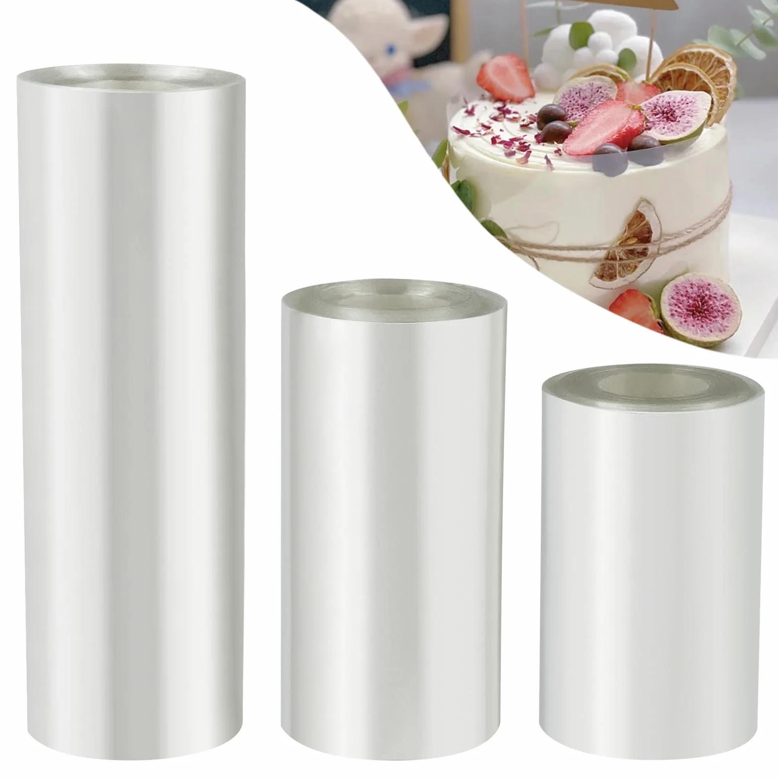 Rhodoid Patisserie 3 Rouleaux Transparent 8cm/10cm/15cmx10m Feuille Film Acétate Gâteau Réutilisable