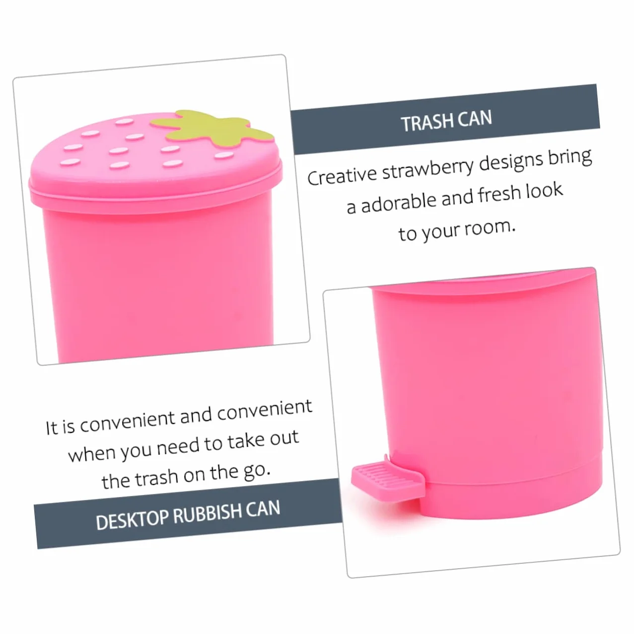 TIDTALEO Poubelle Rose Mini Conteneur Fruits Fraise Litière Enfants PP Pinceau Maquillage Mignonne