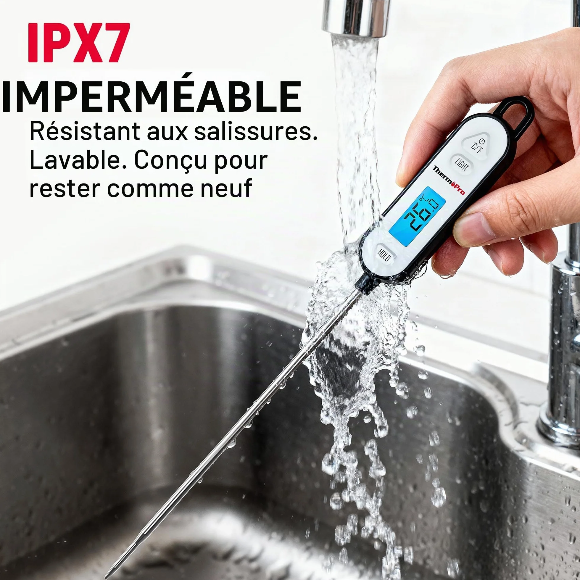 ThermoPro Thermomètre à viande numérique avec sonde pliable - Thermomètre de cuisson pour fumoir, barbecue