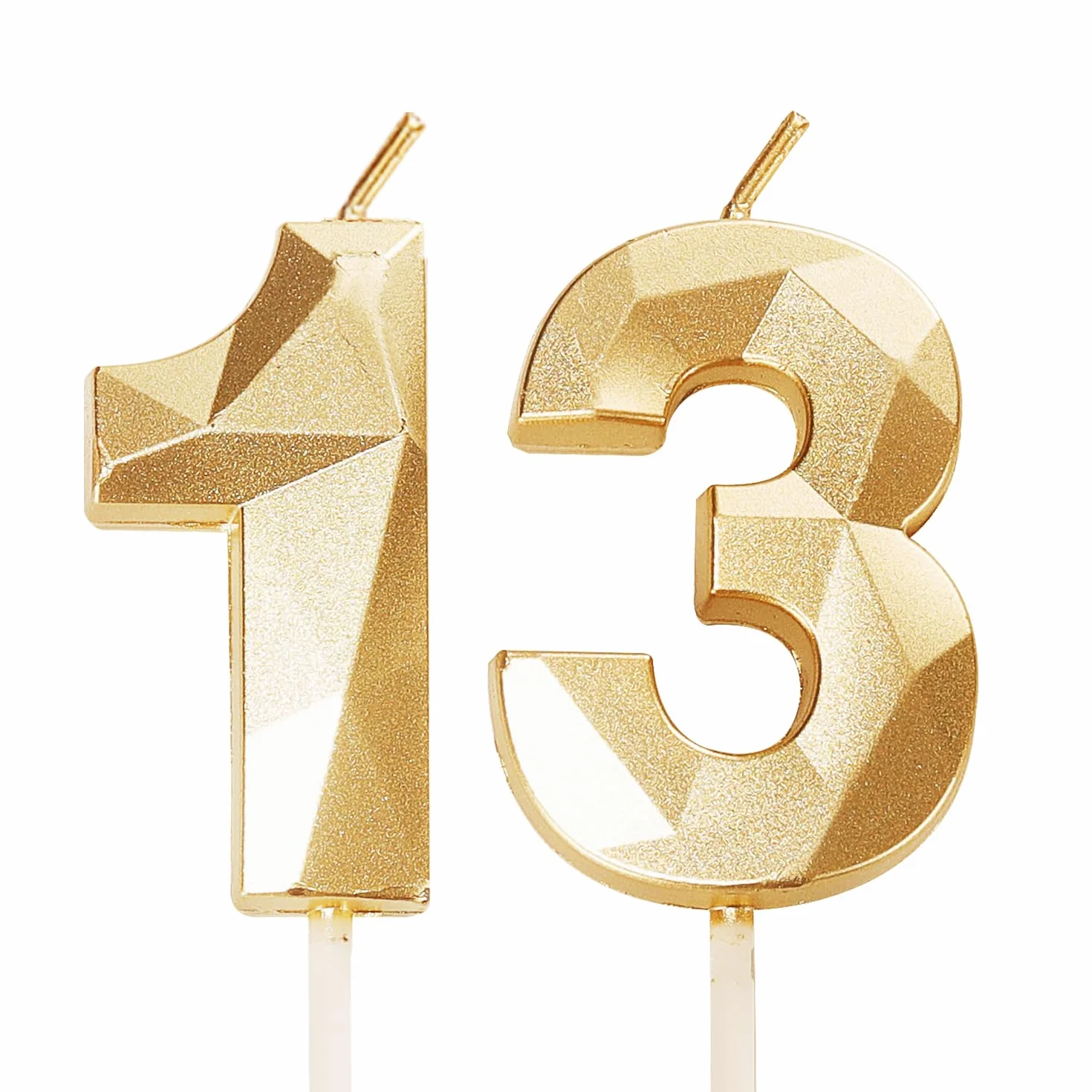 Bougies d'anniversaire numéro 13 dorées pour gâteau 13e anniversaire
