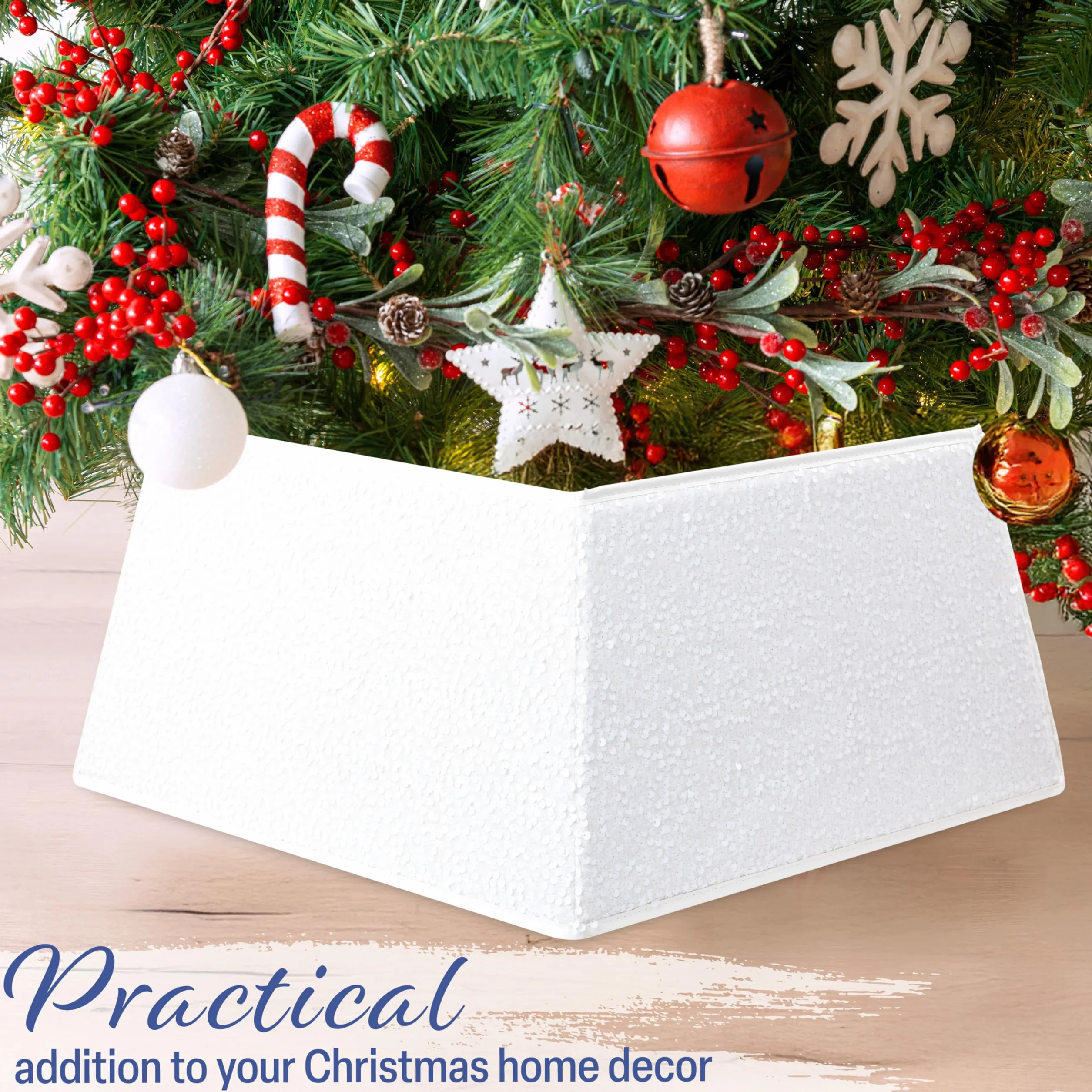 Jupe de Sapin de Noël à Paillettes 68x25 cm Blanc Paillette
