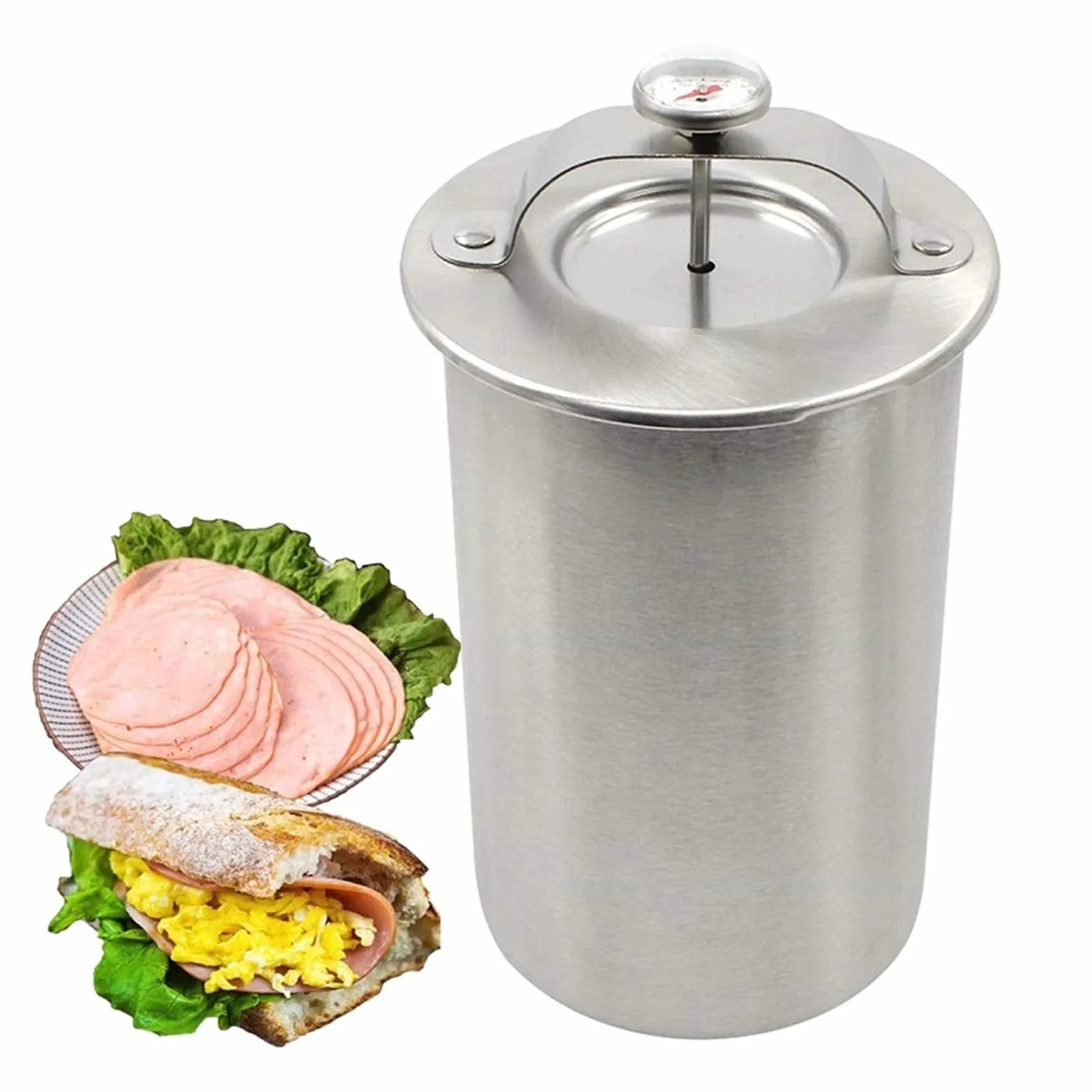 Cuiseur à Jambon en Acier Inoxydable, Presse à Viande Sandwich avec Thermomètre pour Charcuterie Maison