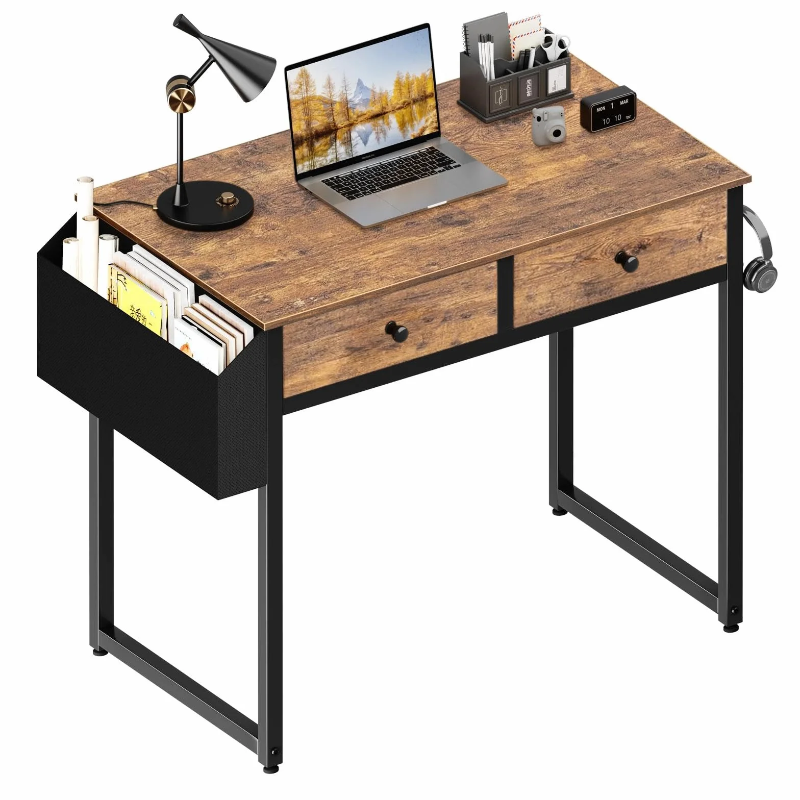 Bureau d'ordinateur avec 2 tiroirs 80cm Lufeiya Petit PC Bureau Informatique Rangement