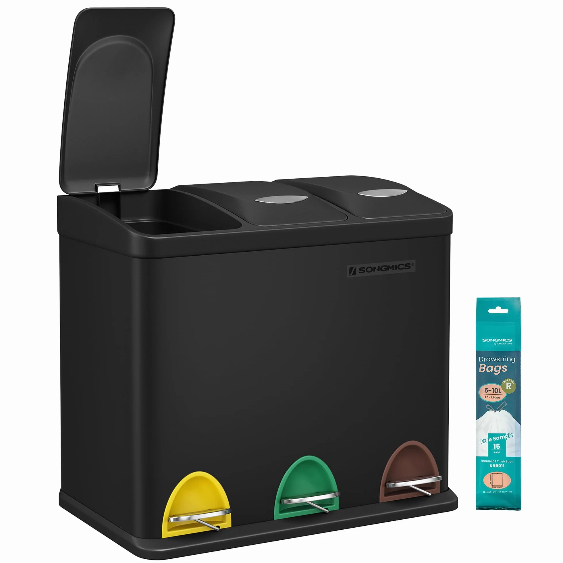 SONGMICS Poubelle Cuisine Tri 3x8L Acier Noir LTB24BK