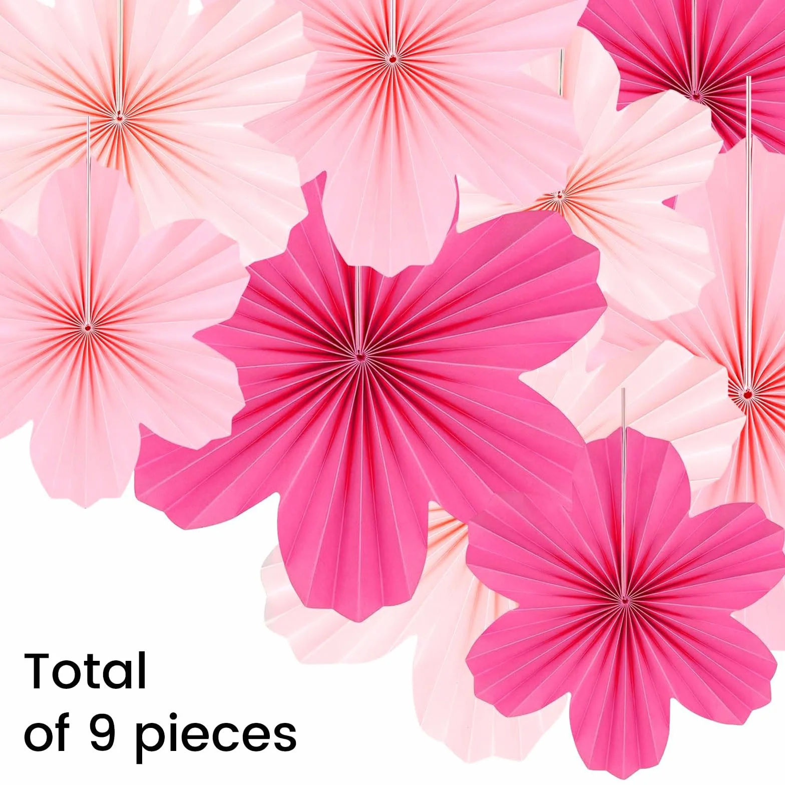 Lot de 9 pendentifs en forme d'éventail de fleurs, décoration d'anniversaire enfants carnaval