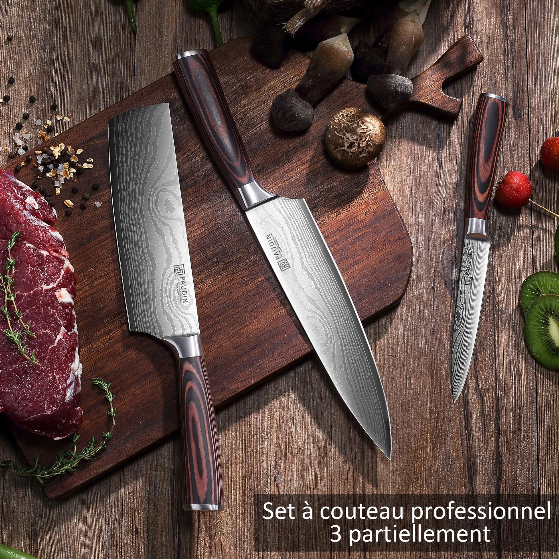 PAUDIN Couteau Cuisine Professionnel Acier Inoxydable Allemand 20cm 17cm 13cm