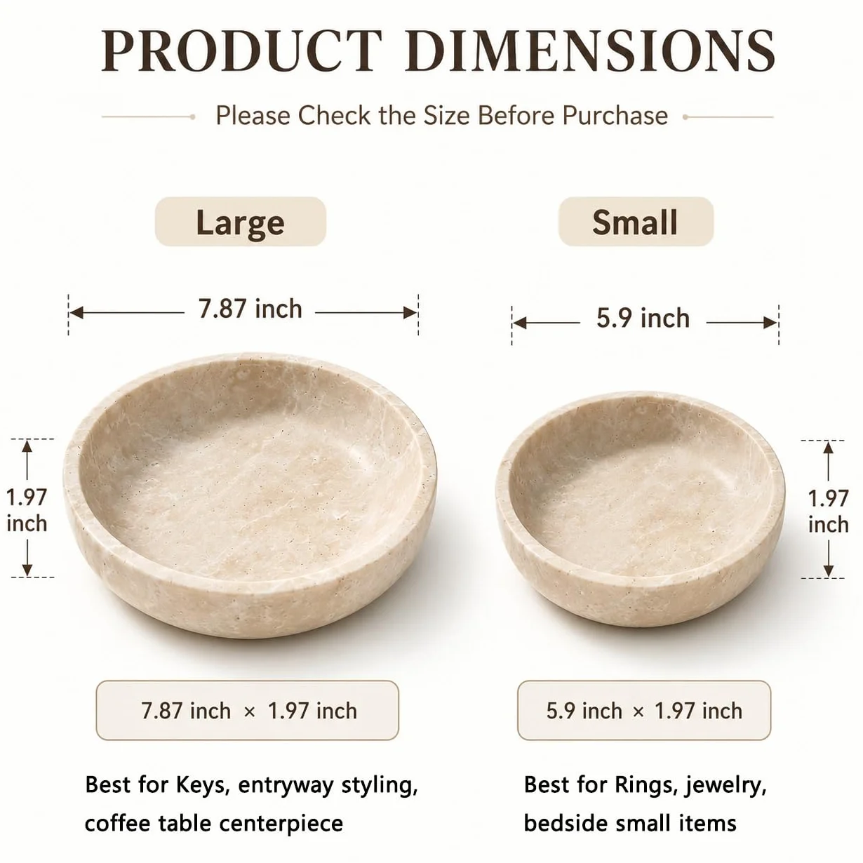 Petit bol rond décoratif en marbre 15 cm pierre naturelle pour décoration d'intérieur beige