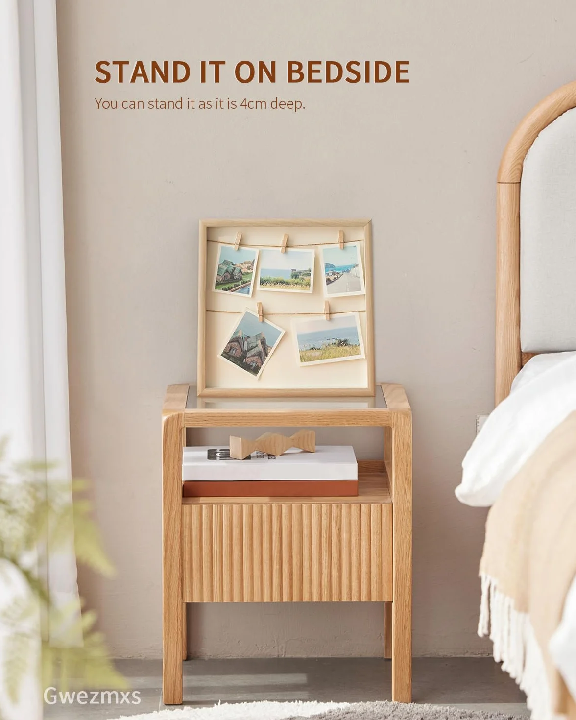 Bois Pele Mele Porte Photo Mural avec 2 Suspension Cordes et 7 Pinces, Cadre Images Collage Décoration Maison