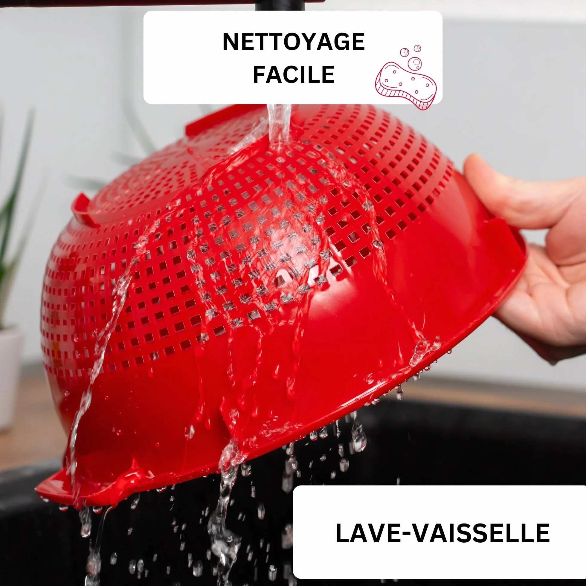 Westmark Passoire plastique Rouge avec Poignée encastrée et crans d'arrêt