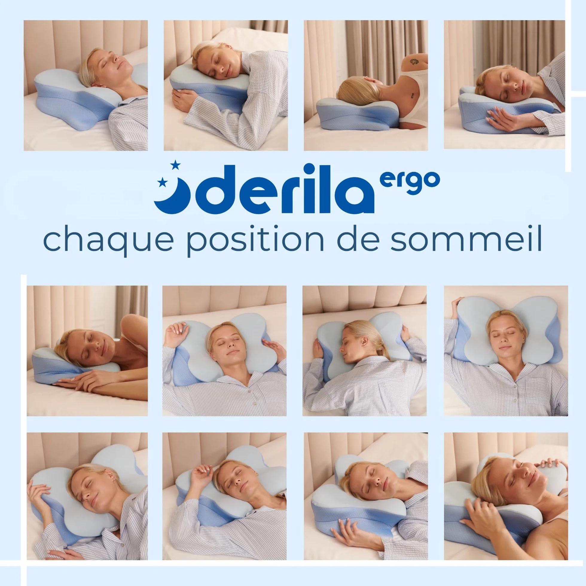 Derila Oreiller Mémoire de Forme Cervical Papillon Rafraîchissant pour Dormeurs Côté Dos et Ventre