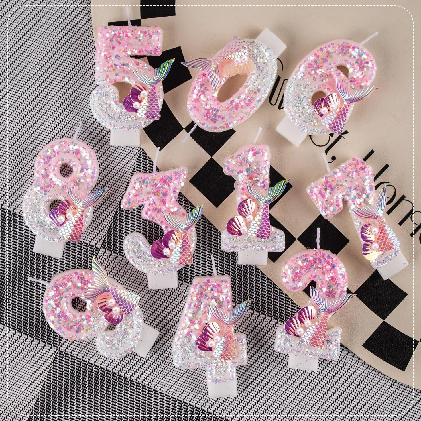 Bougies d'anniversaire Numéro 5, 3D Rose Bougie Chiffre 5, Sirènes Décoration Gâteau Anniversaire