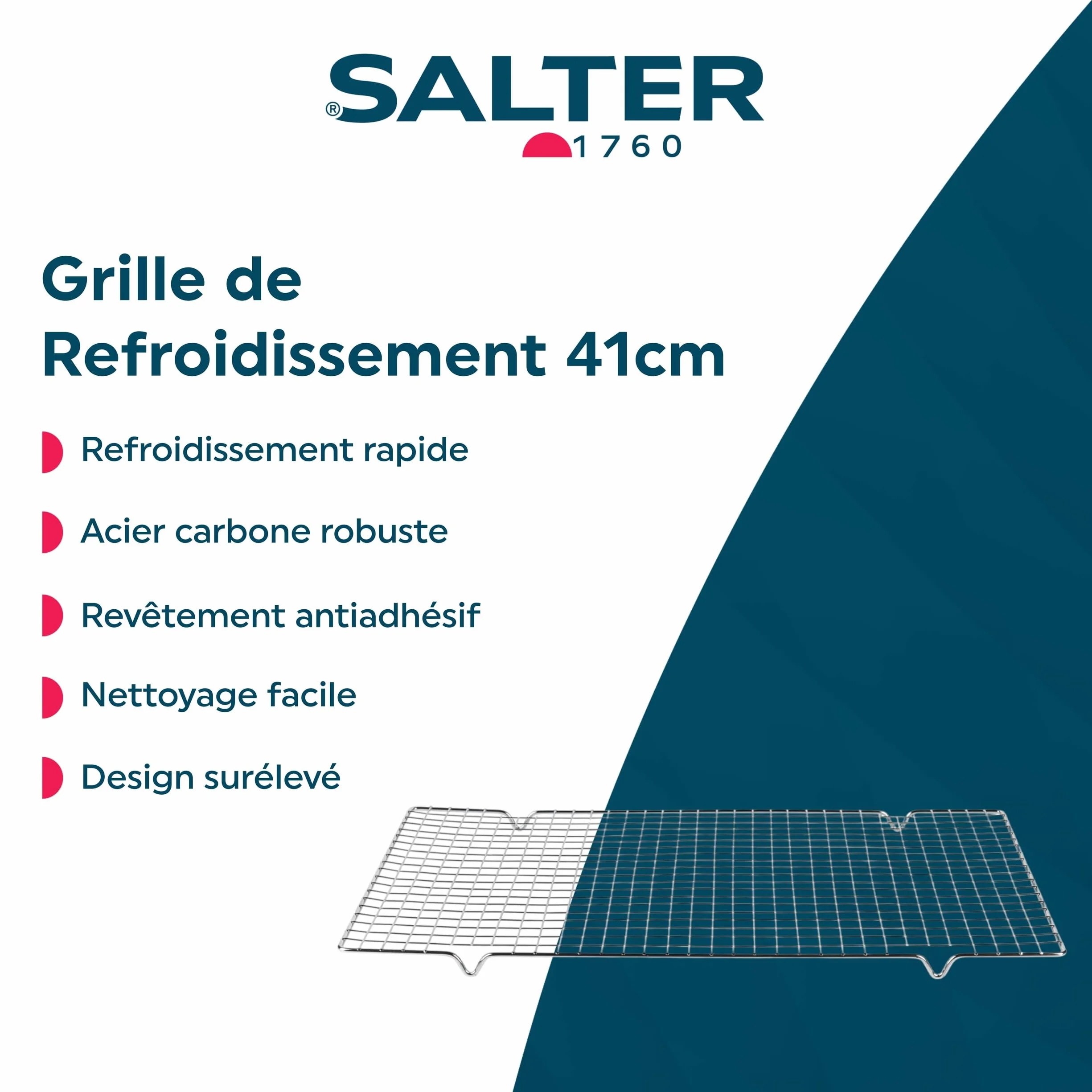 Salter BW12568EU7 Cooling Rack 41 cm Metal Wire Cake Tray for Baking, Large Carbon Steel Rack