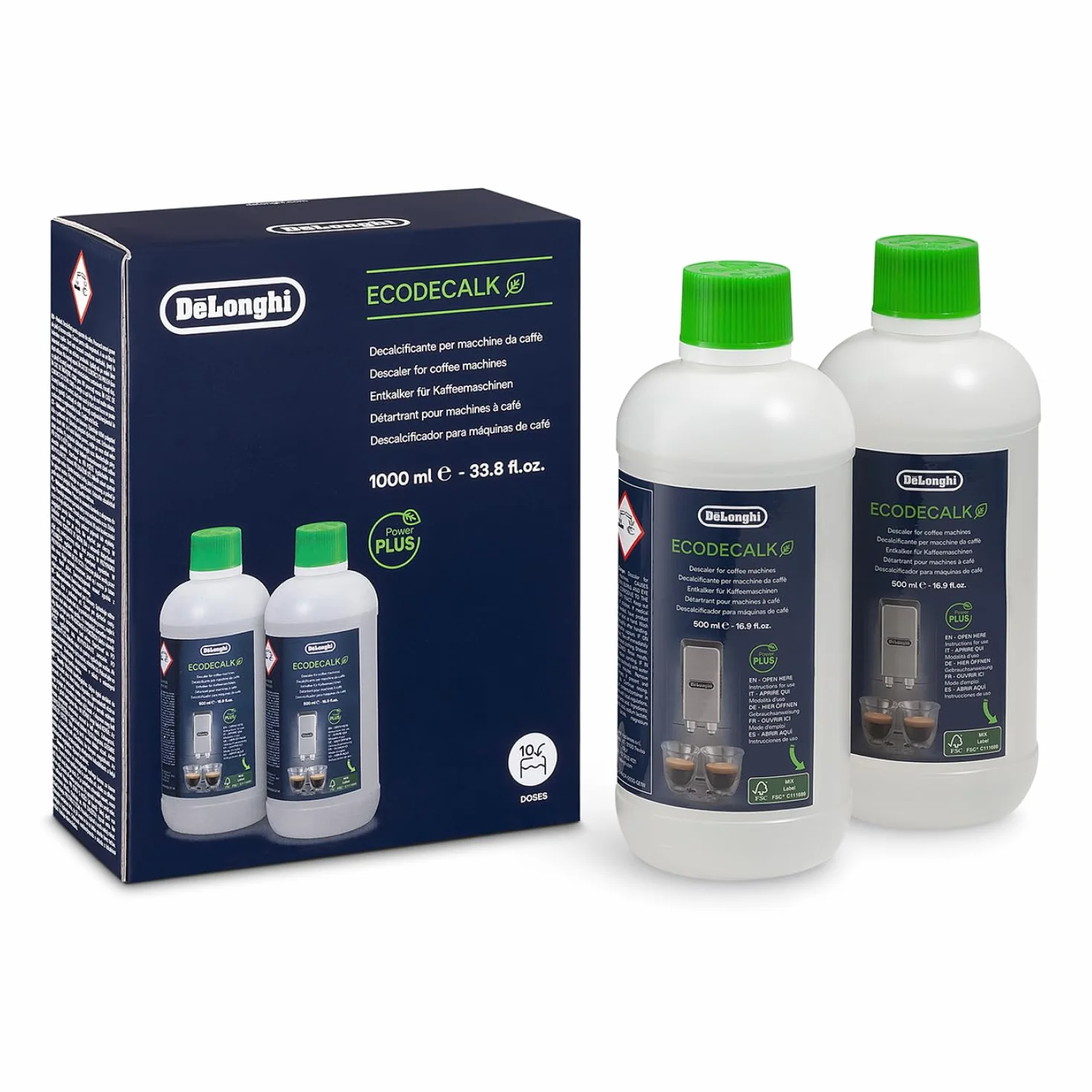 De'Longhi EcoDecalk DLSC502 Détartrant pour Cafetières Expresso Broyeur 2 x 500 ml