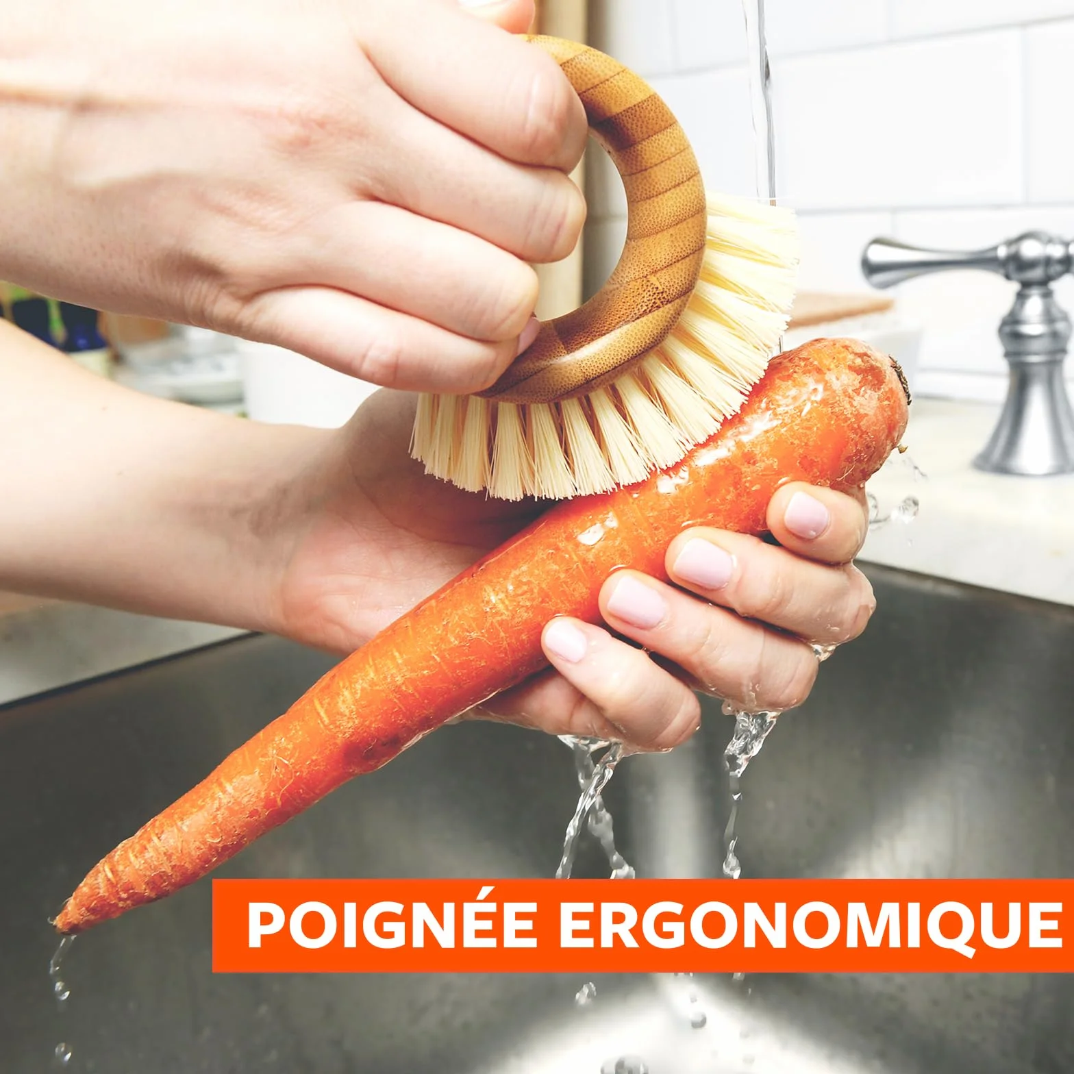 Full Circle The Ring Brosse à Légumes et Fruits Nettoyage Doux Poils Recyclés Fibres Végétales Manche Ergonomique sans BPA