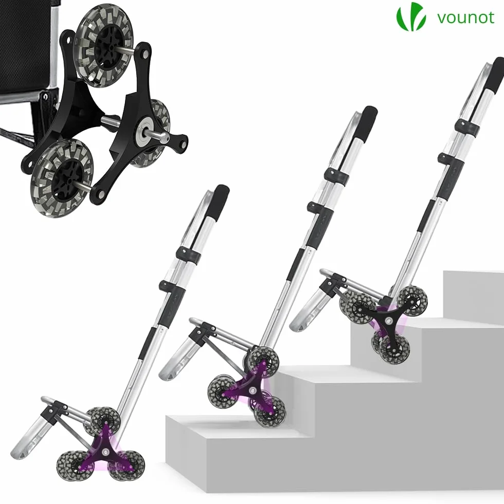 VOUNOT Chariot de Courses 6 Roues en Aluminium Isotherme Pliable 3 en 1 Noir