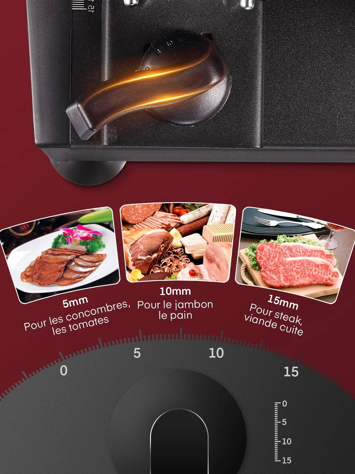 Trancheuse Electrique 200W 2 Lames 19 cm 0-15 mm d'épaisseur pour Jambon Saucisson