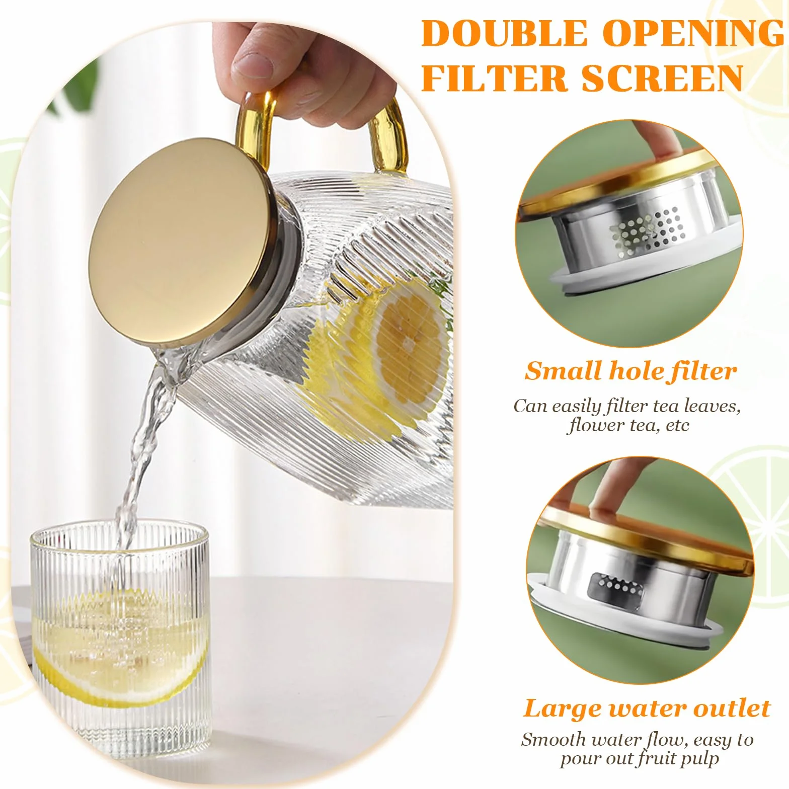 Pichet à Eau en Verre Borosilicate 1,8 L avec Couvercle et Anse, Carafe pour Boissons Chaudes & Froides