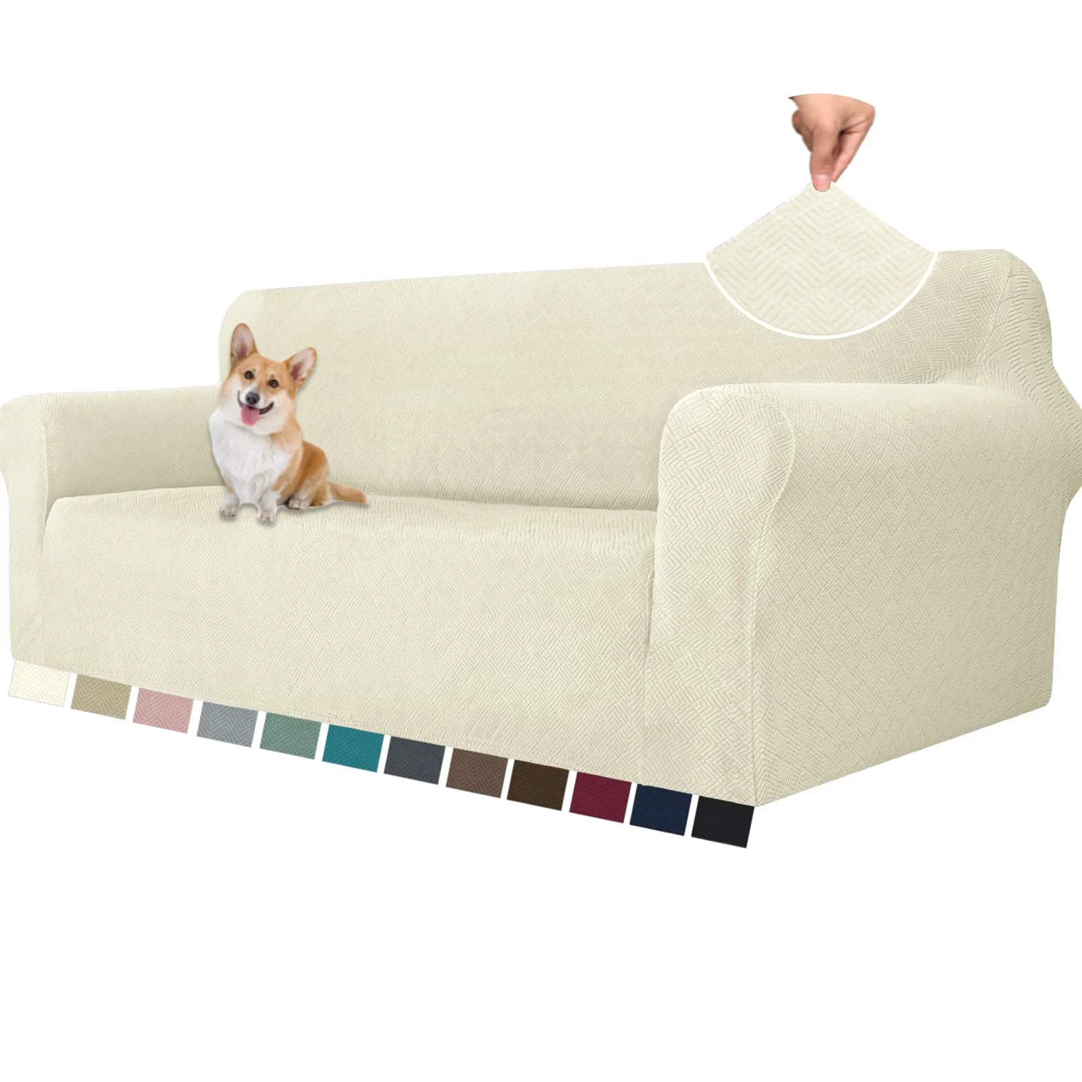 YSTELLAA Extensible Housse De Canapé 3 Places Universelle avec Accoudoirs, Sofa Cover Lavable Antidérapante Beige