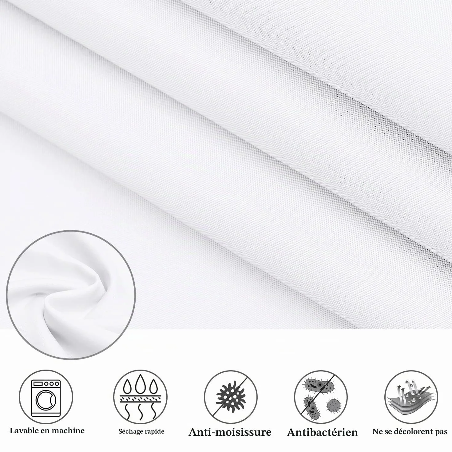 EurCross Rideau de douche 180x200 cm Blanc anti-moisissure imperméable lavable en machine