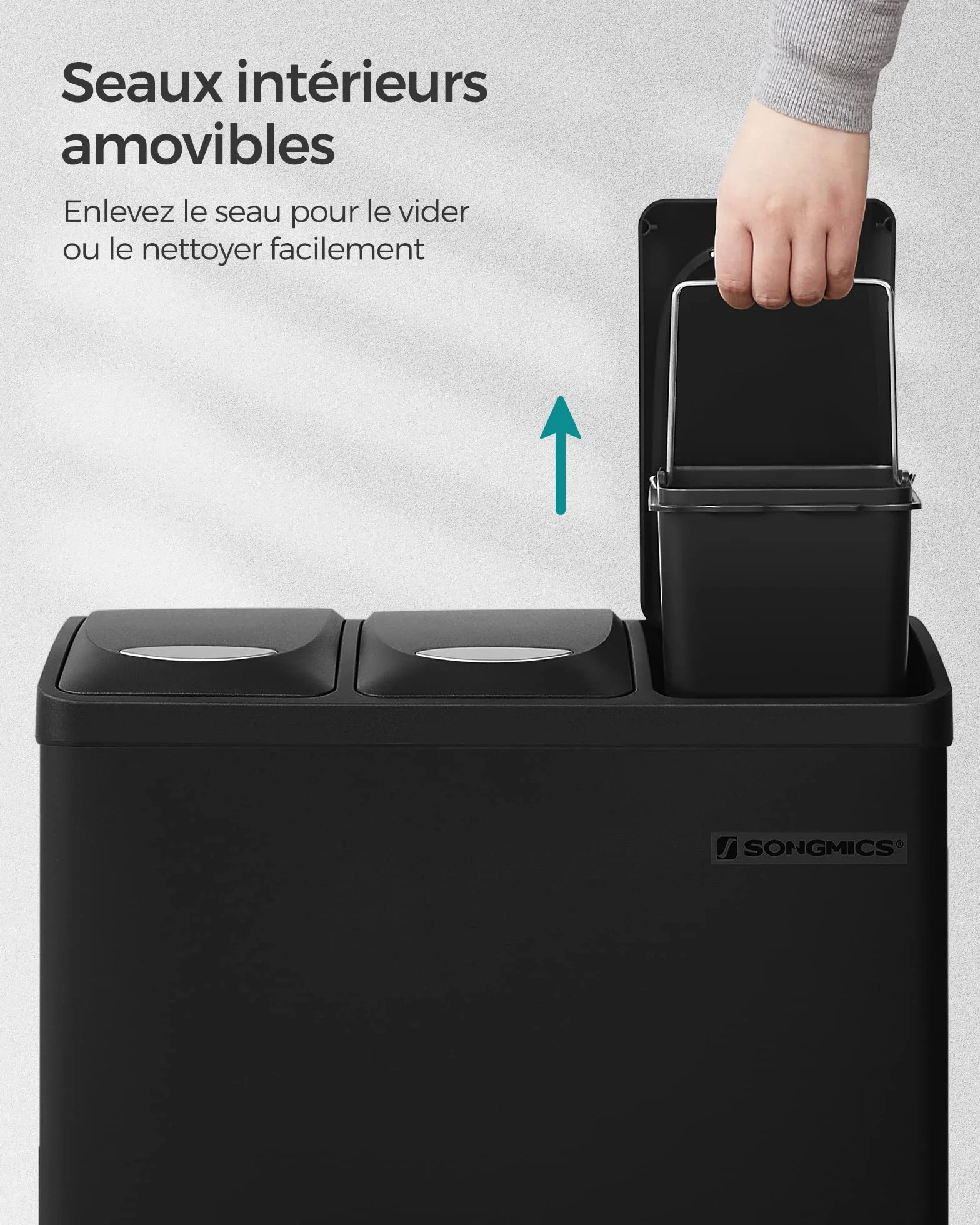 SONGMICS Poubelle Cuisine Tri 3x8L Acier Noir LTB24BK