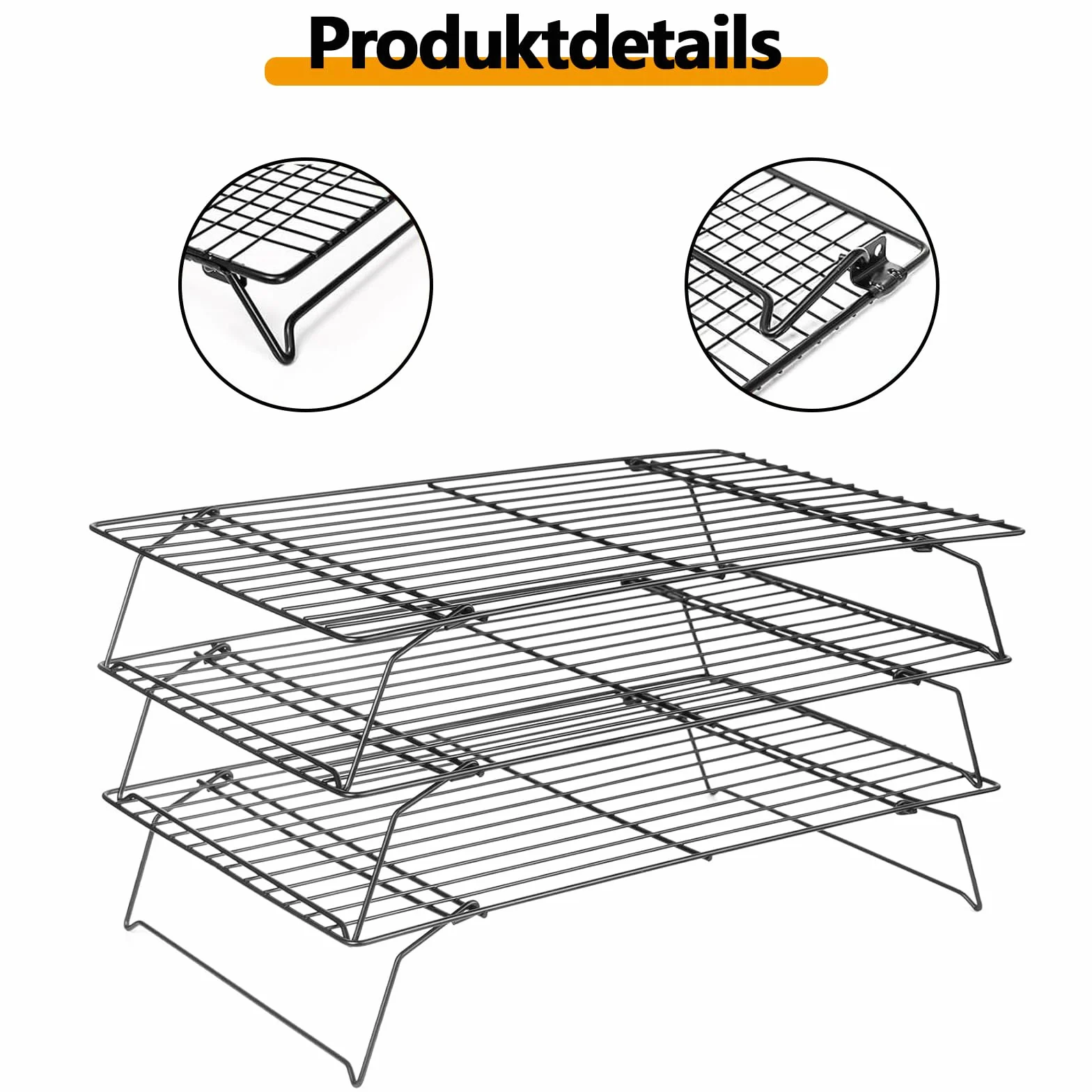 Grille de Refroidissement Acier Inoxydable 40 x 25 cm Lot de 3 Empilables Noir