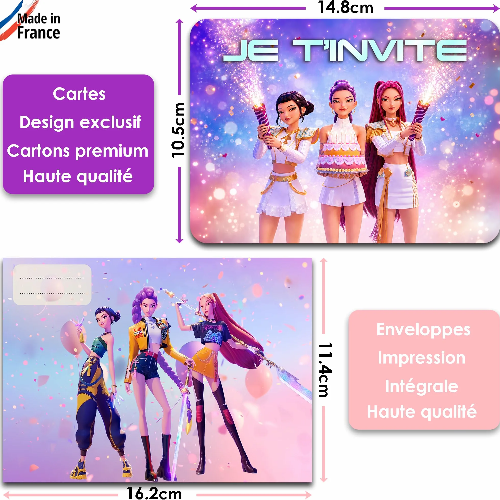 Fun4kid 12x Cartes Invitation Anniversaire Filles Danse avec Enveloppes Assorties