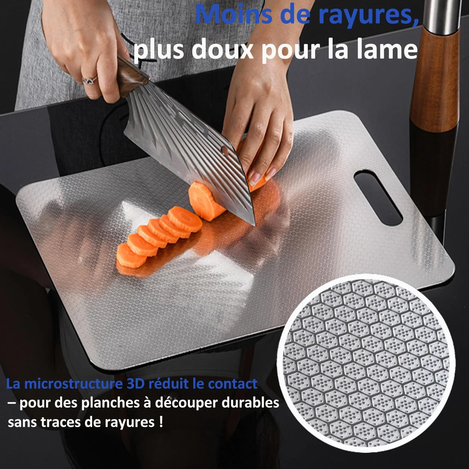 Planche à Découper en Titane Double Face 34x24cm Résistante aux Rayures Sans BPA