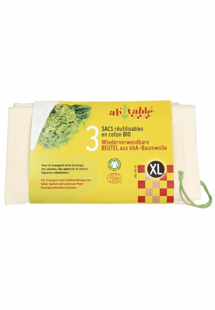 Ecodis 3 Sacs réutilisables XL légumes coton bio