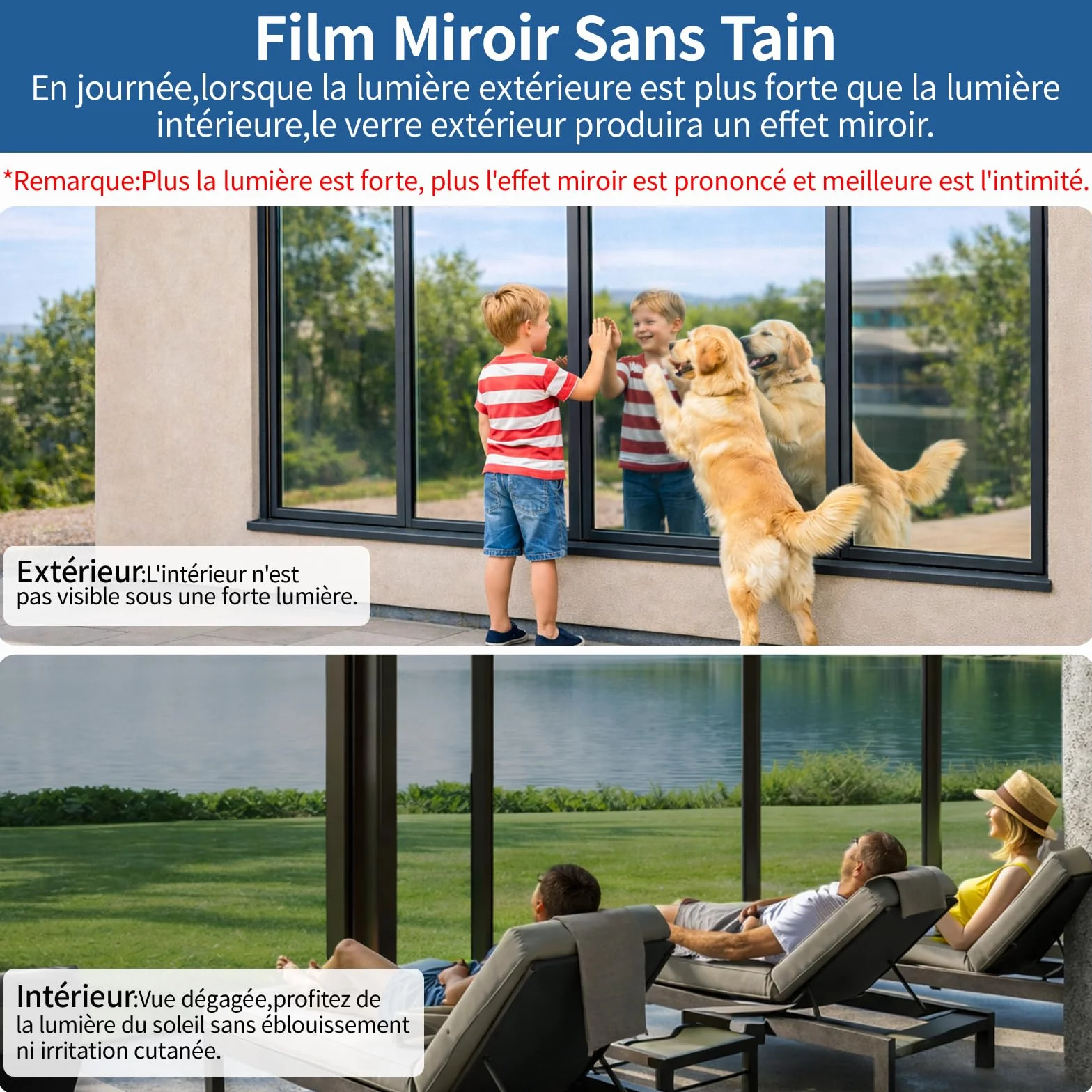 Film Fenetre Anti Regard Anti Chaleur 44.5x200cm sans Colle Occultant Fenêtre Bon Effet Miroir Anti UV Protection Vie Privée Salon Chambre