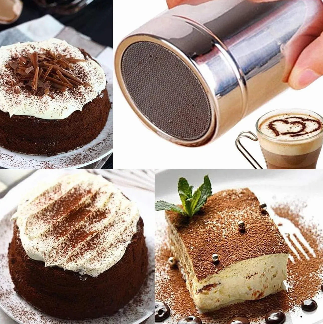 Saupoudreuse à Trous Moyens en Acier Inoxydable, Shaker à Épices avec Couvercle Hermétique pour Desserts et Cuisine