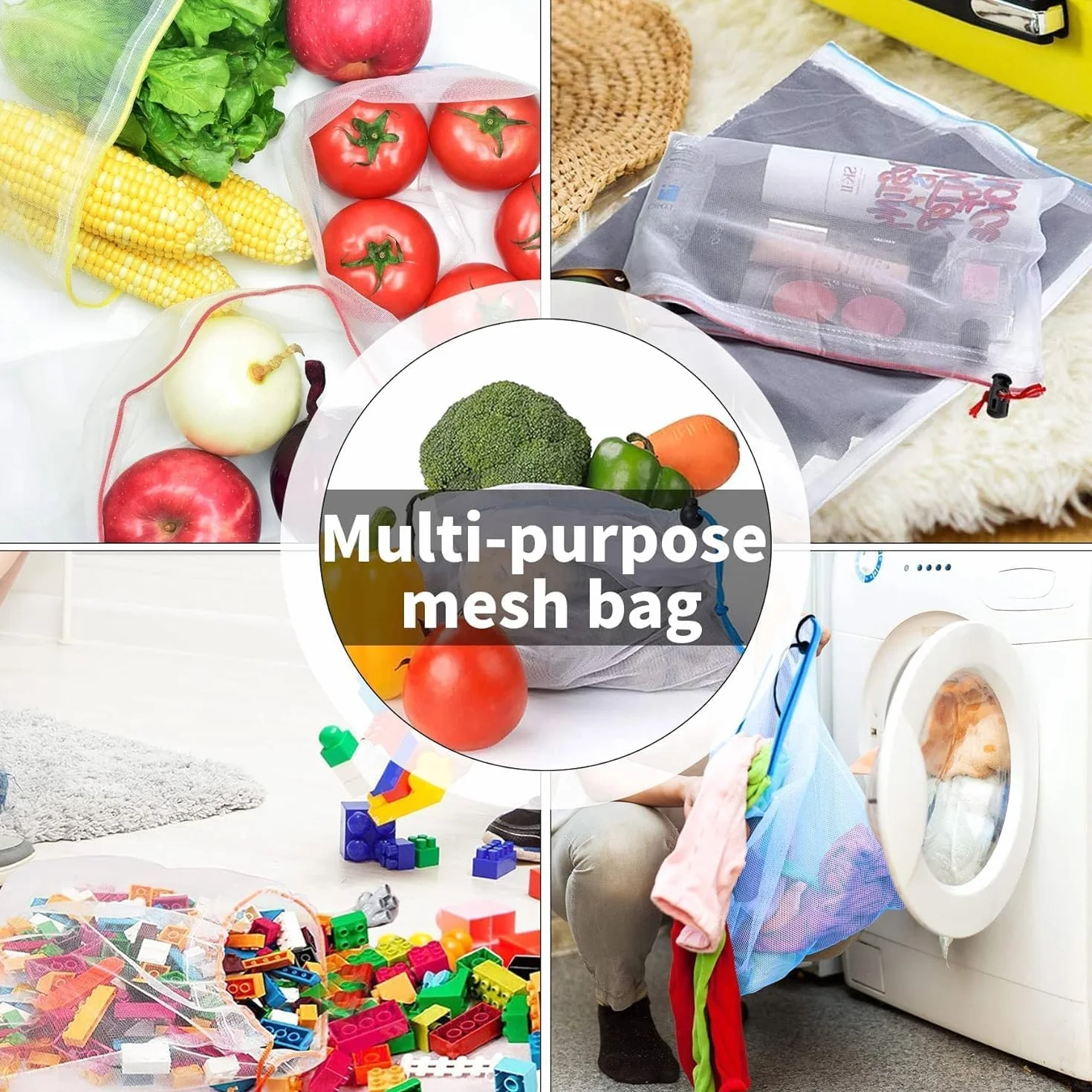 Reofrey 12 Pcs Sacs En Filet Réutilisables Lavables Stockage Fruits Légumes