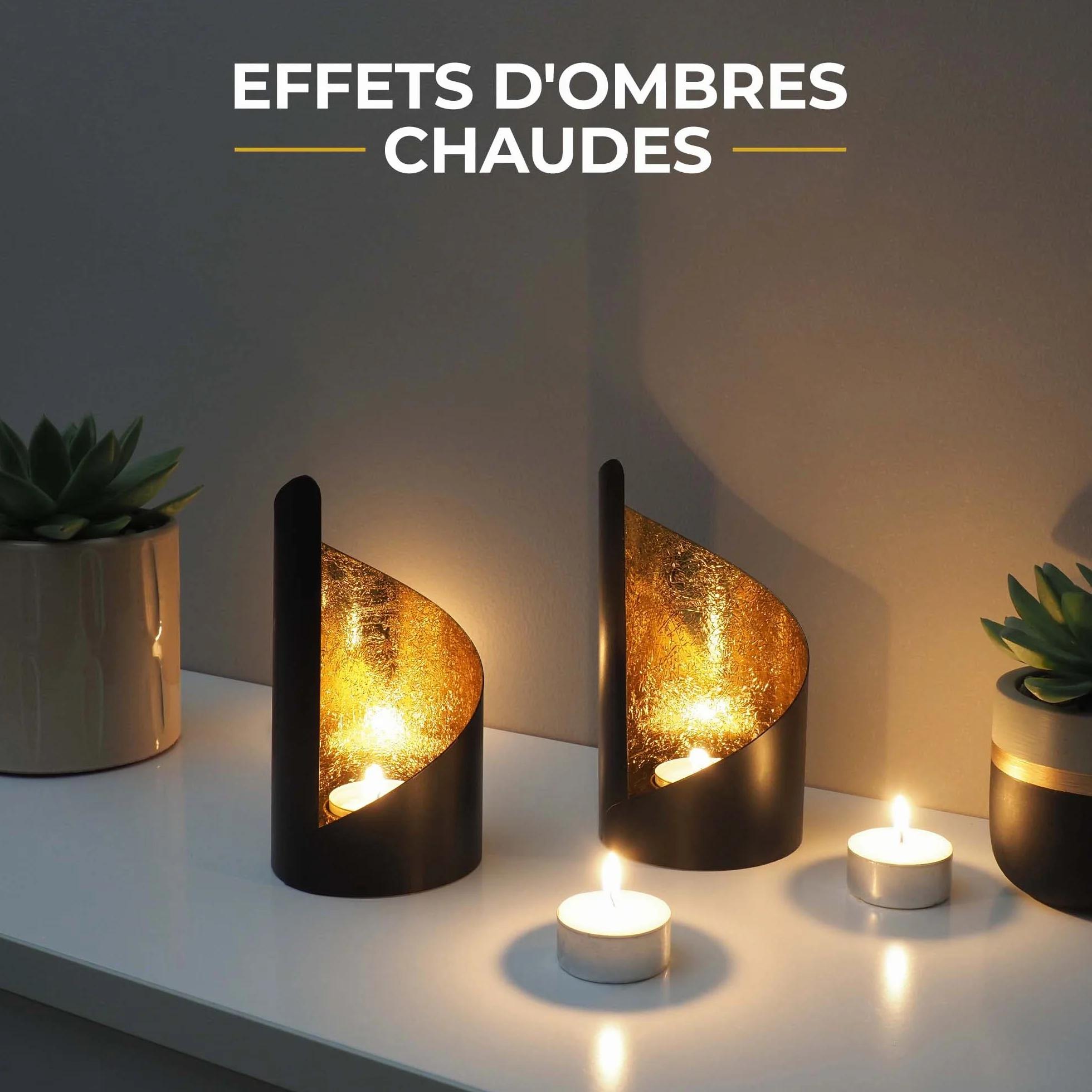 Gadgy Photophore Bougie Ensemble De 2 Pièces Doré Et Noir Decoration Maison